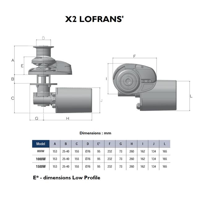 X2 Low Profile 1000 Watts Windlass- Lofrans (PX2AL10126)