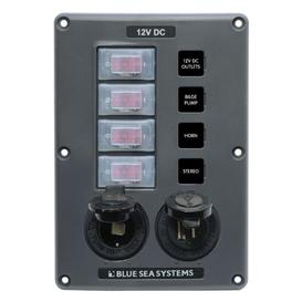 Panneau Étanche Circuit DC, 4 Interrupteurs, prise 12V et chargeur USB-Blue Sea (4321)